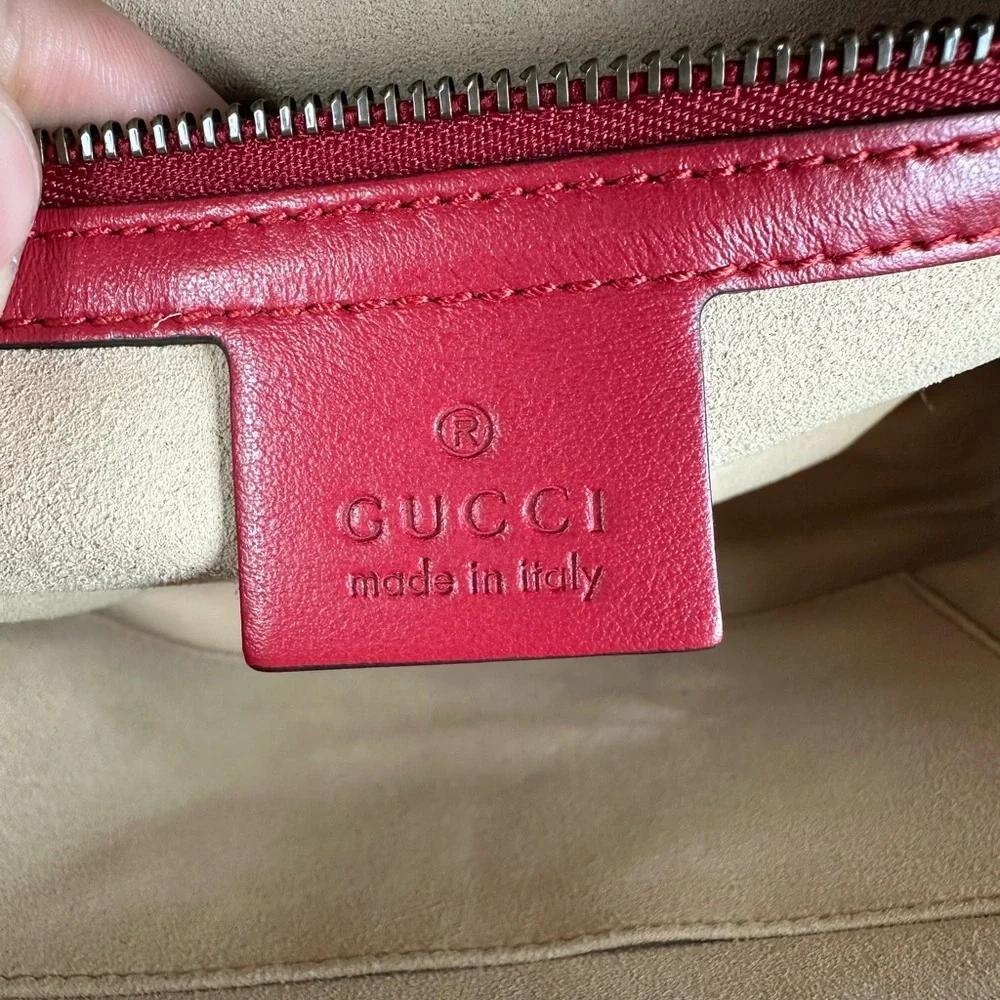 Gucci Red Quilted GG Marmont Crossbody Bag,  Leather And Guitar Straps
